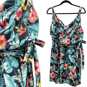 Old Navy Plus Size Swim Dress Tropical Hibiscus Print One Piece Women’s Size 3X